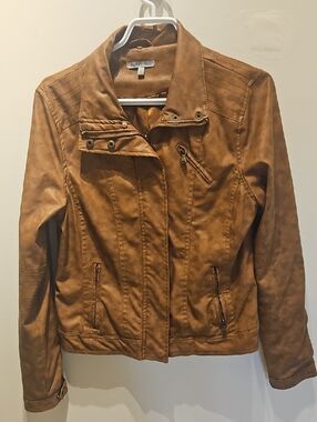 Charlotte Russe Cognac Faux Leather Moto Jacket